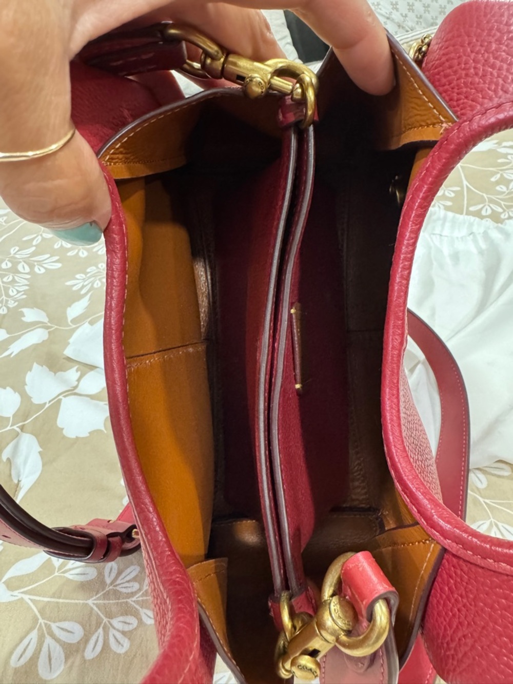 Coach Lana 24 - Pebbled Leather Mini Hobo in Deep Cherry Red with Gold Accents - Picture 7 of 12